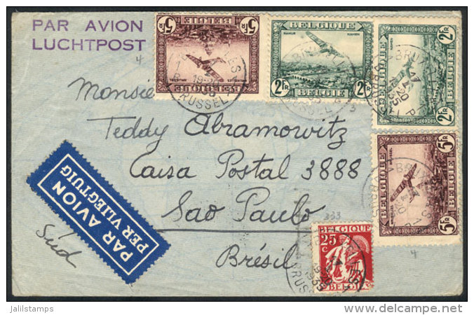 Airmail Cover Sent From Bruxelles To Brazil On 17/JA/1935, Franked With 14.25Fr., Very Fine Quality! - Sonstige & Ohne Zuordnung