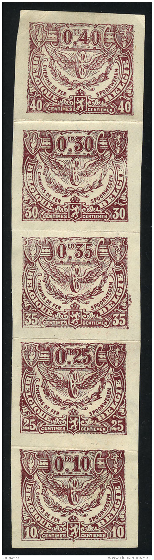 Imperforate Strip Of 5 Stamps With Values Of 10c To 40c., Trial Color PROOFS? - Andere & Zonder Classificatie