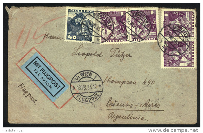 Airmail Cover Sent From Amstetten To Argentina On 12/JUL/1935 Franked With 4.40Sc. By Air France (transit Backstamp... - Autres & Non Classés