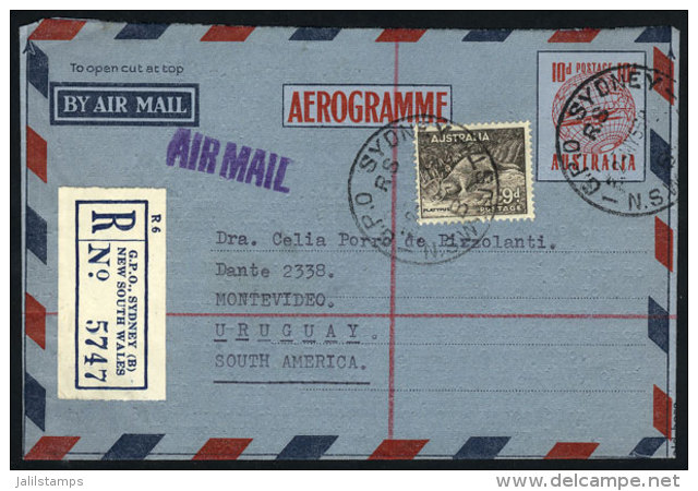 Aerogram With Additional Postage Sent From Sydney To Uruguay On 10/MAY/1956, Excellent Quality, Very Rare... - Autres & Non Classés