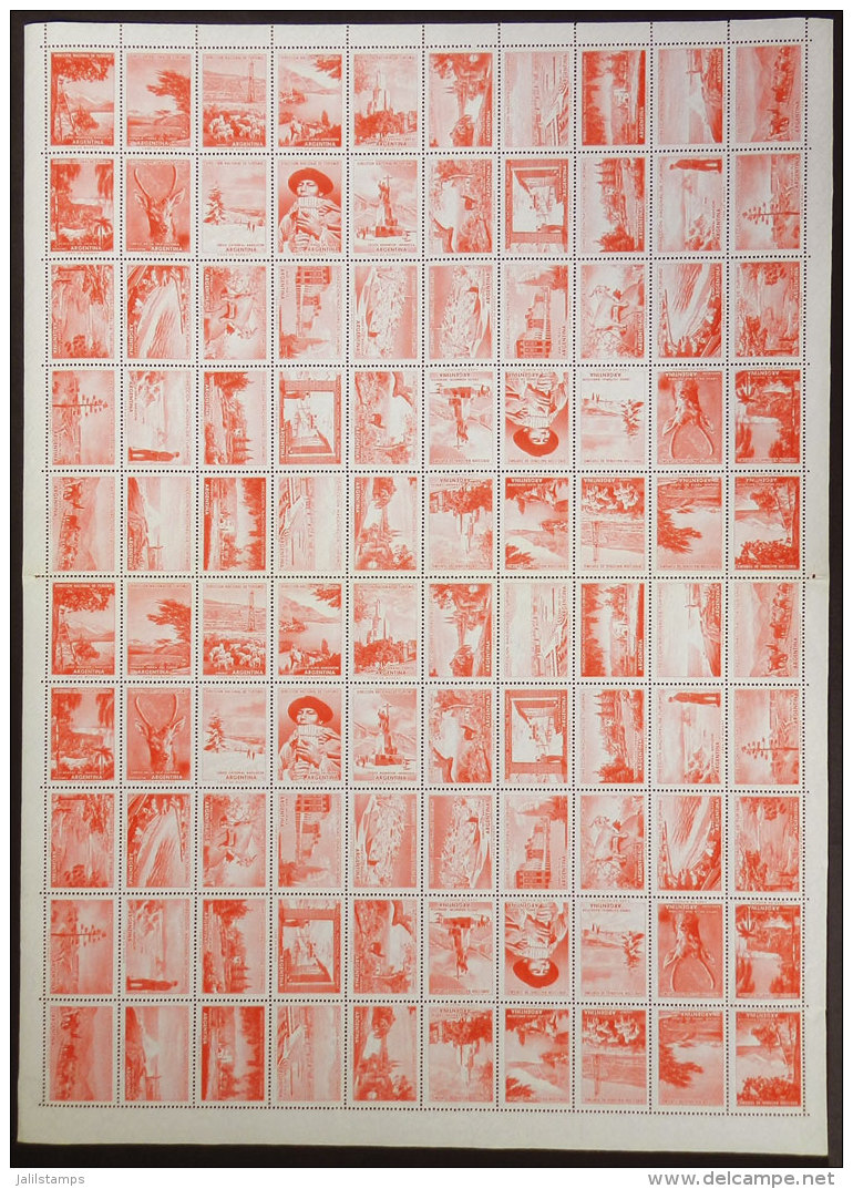 COMPLETE SHEET Of 100 Labels Of The National Board Of Tourism, RED COLOR, With 4 Complete Sets Of 25 Cinderellas... - Autres & Non Classés