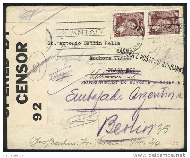 Cover Franked By Pair GJ.801, Sent From Buenos Aires To The Protectorate Of Bohemia And Moravia On 2/NO/1939, And... - Sonstige & Ohne Zuordnung