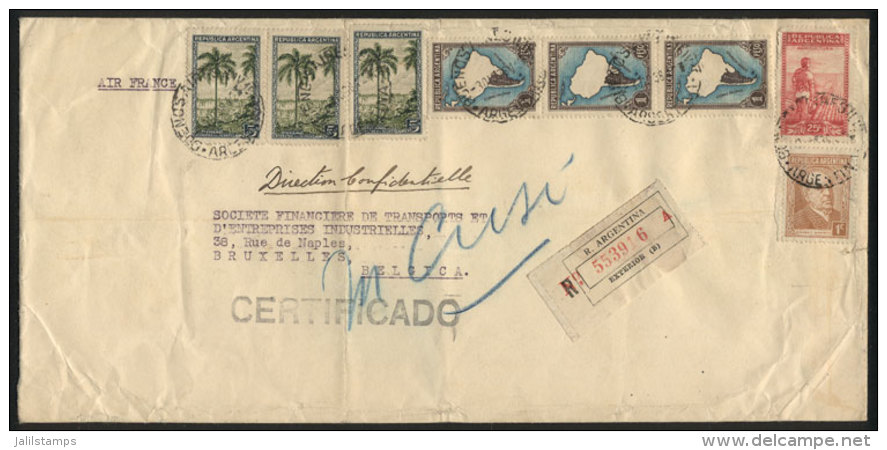 Registered Airmail Cover Sent By Air France To Belgium On 3/DE/1938 With Large Postage Of 18.26P., VF And... - Sonstige & Ohne Zuordnung