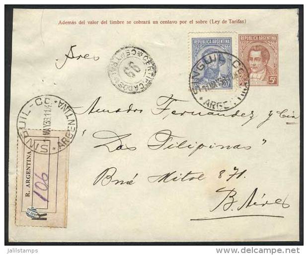 5c. PS Cover + GJ.754, Sent By Registered Mail To Buenos Aires On 11/MAY/1938, With Rare Cancel Of SINGUIL... - Sonstige & Ohne Zuordnung