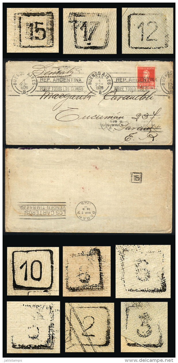 MARKS OF PARANÁ POSTMEN: 9 Covers Mailed Between 1926 And 1928 From Buenos Aires To Paraná, On Back... - Autres & Non Classés