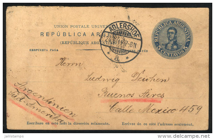 Postal Card Of Reply Paid Of 5c. San Martin Sent From ADLERSHOF (Germany) To Buenos Aires On 24/JUL/1911, Rare! - Sonstige & Ohne Zuordnung