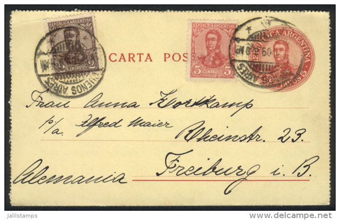 5c. Postal Letter + GJ.277 + 280 Sent From B.Aires To Germany On 6/DE/1909, VF! - Sonstige & Ohne Zuordnung