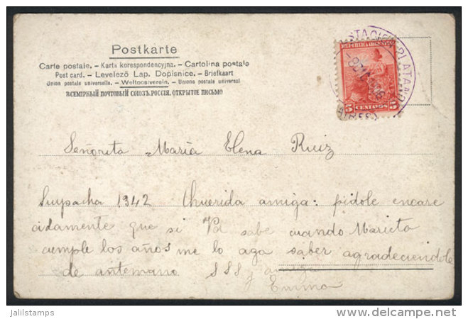 PC Franked By GJ.222, With Violet Cancel: ESTACIÓN PLÁTANOS - (BUENOS AIRES) - 8/DEC/1906, VF! - Andere & Zonder Classificatie