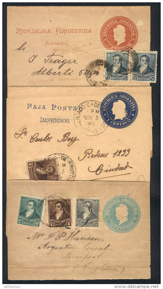 3 Wrappers With Additional Frankings Of The "3 Próceres" Issue, Used Between 1898 And 1900, VF Quality,... - Sonstige & Ohne Zuordnung