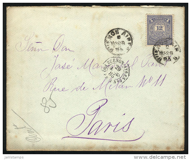 Cover Franked By GJ.63, Sent From Buenos Aires To Paris On 28/MAR/1885, Excellent Quality! - Autres & Non Classés