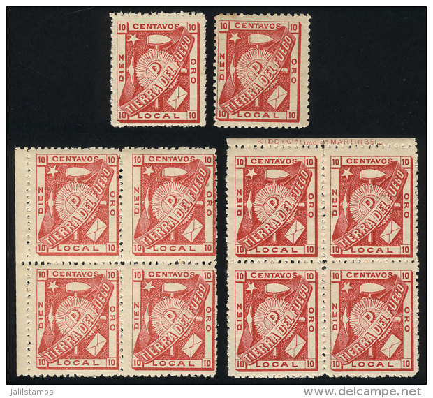 GJ.1A, 2 Blocks Of 4 Of The Reprint, Different Shades, Also 2 Singles With The Same Characteristics, VF Quality... - Sonstige & Ohne Zuordnung