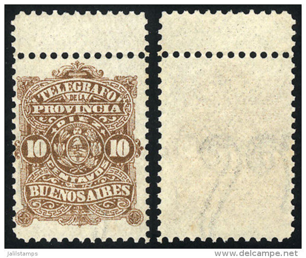 GJ.48A, Telegraph Of The Prov. Of Buenos Aires 10c. WITH WATERMARK Letters, VF And Rare! - Telegraphenmarken