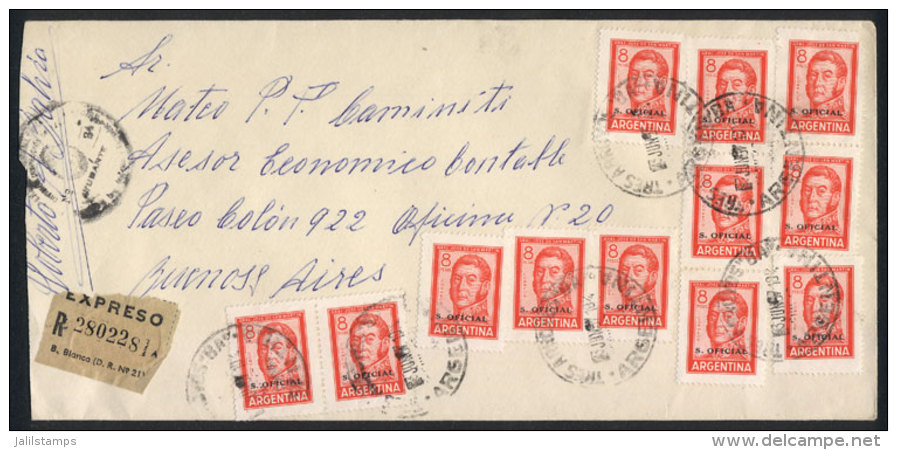 Registered Cover Franked By GJ.750 X12, Sent From Tres Arroyos To Buenos Aires On 3/JUN/1967, VF, Rare Multiple! - Dienstmarken