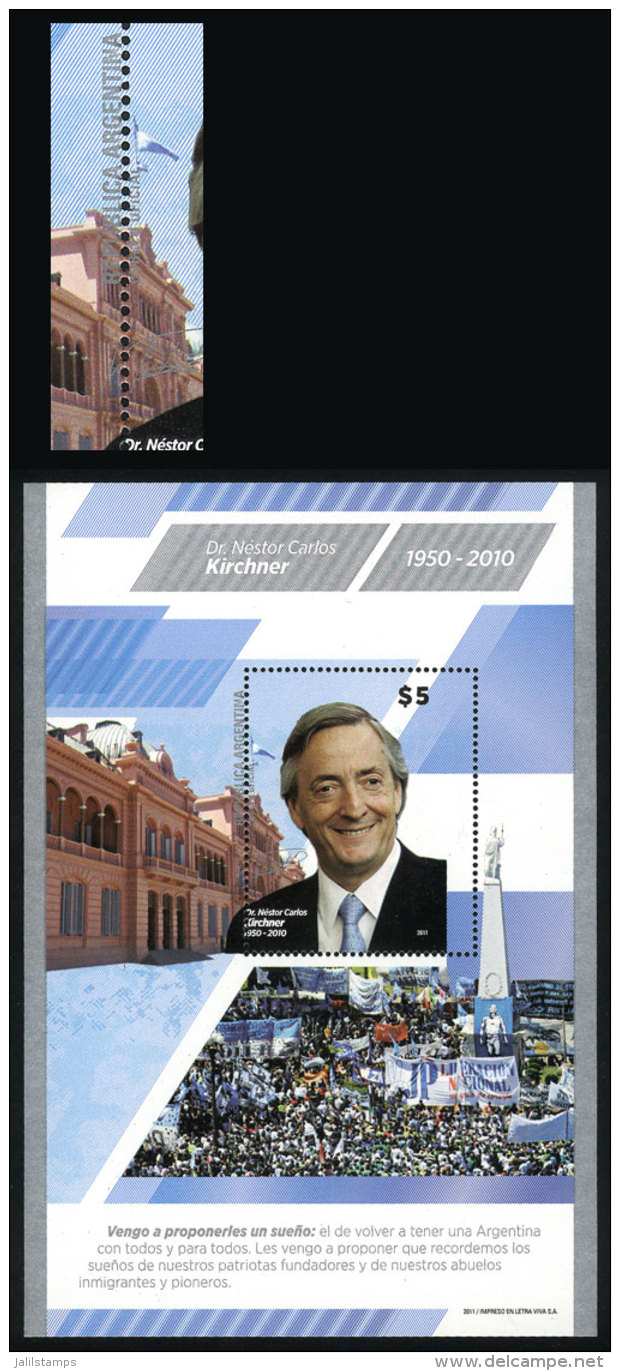 GJ.223, 2011 Nestor Kirchener, Souvenir Sheet Prepared But NOT ISSUED, With Variety: SHIFTED PERFORATION (the... - Blocks & Kleinbögen