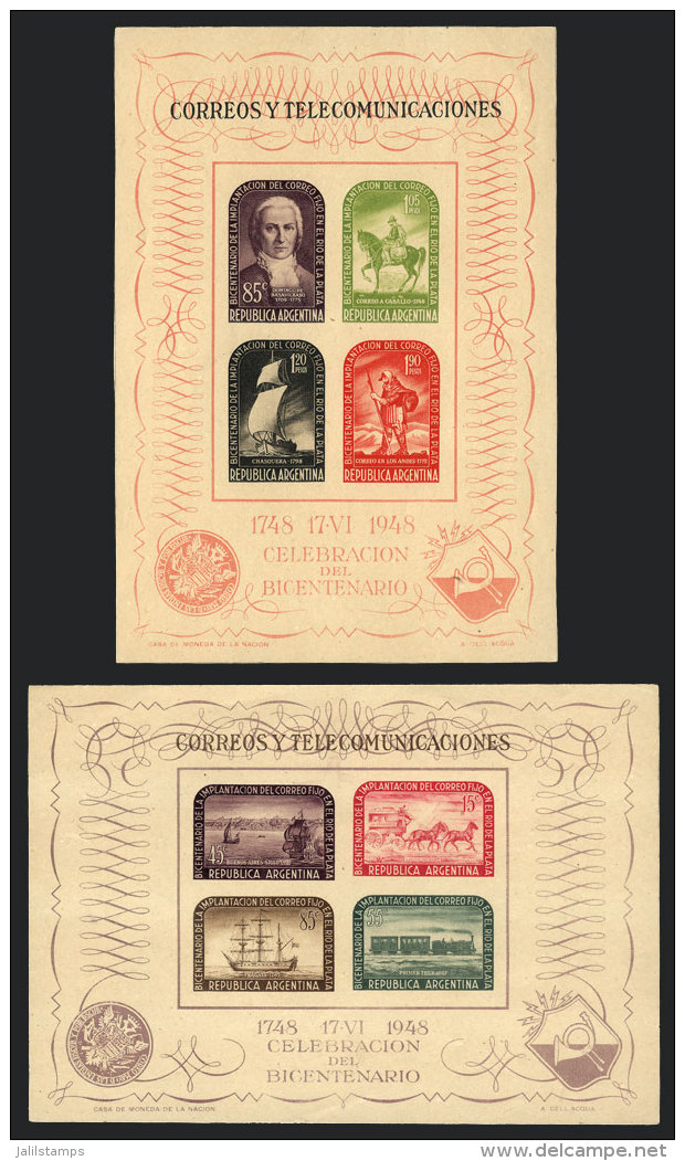 GJ.11/12, 1948 Postal Service 200 Years, PROOFS On Opaque Paper, Unissued Colors, Rare, Excellent Quality! - Blocs-feuillets