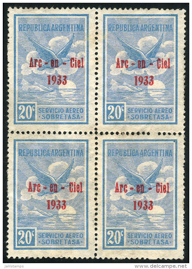 GJ.2, 1933 ARC-EN-CIEL Private Issue 20c., Block Of 4, Mint No Gum, Catalog Value US$72 - Luftpost