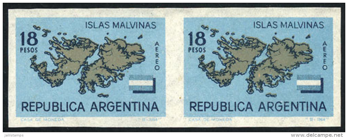 GJ.1274P, 1964 Map Of The Falkland Islands/Malvinas, IMPERFORATE PAIR, Excellent Quality! - Posta Aerea