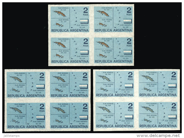 GJ.1272P, 1964 Map Of The South Orkneys, IMPERFORATE BLOCK OF 4 + 2 Imperforate Blocks In Different Colors... - Posta Aerea