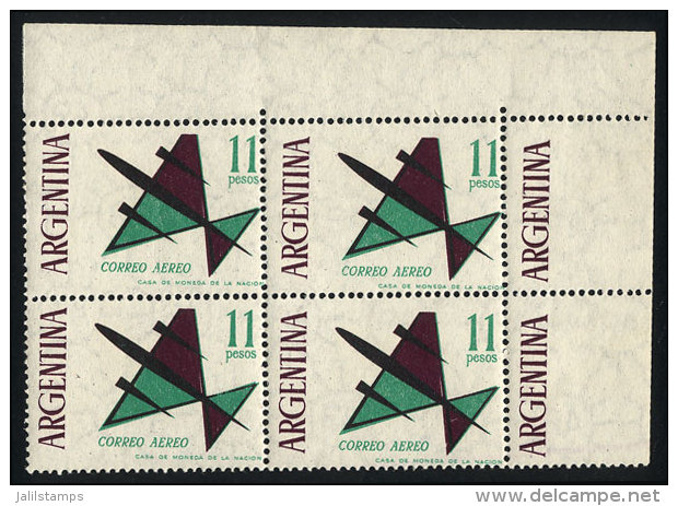 GJ.1254a, 1963 11P. Stylized Airplane, With VARIETY: "ARGENTINA On The Left", Sheet Corner, MNH, Superb, Catalog... - Luftpost