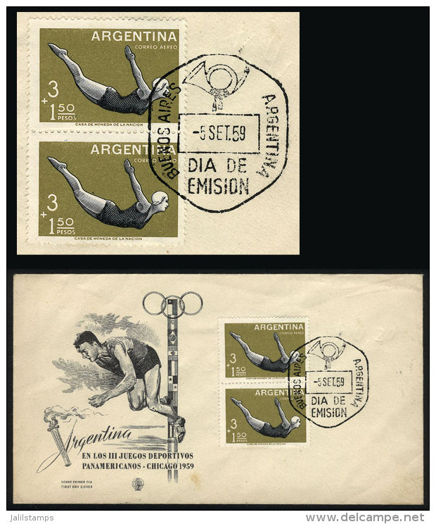 GJ.1154a, 1959 Swimmer With TORCH OMITTED Variety, Pair Used On Cover With First Day Postmark, Excellent Quality,... - Luftpost