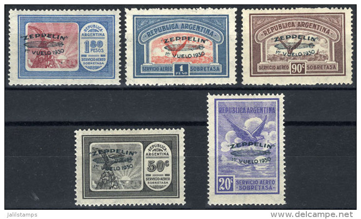 GJ.665/669, 1930 Zeppelin With GREEN Overprint, Complete Set Of 5 Mint Value, VF Quality, Catalog Value US$700. - Luftpost