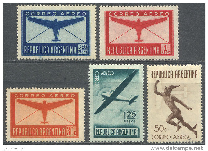 GJ.845/849, 1940 Stylized Airplanes, Cmpl. Set Of 5 Values, MNH, VF Quality, Catalog Value US$35 - Posta Aerea