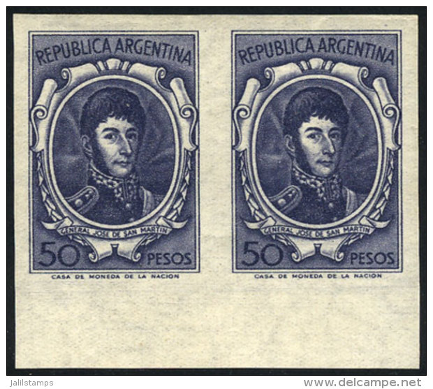 GJ.1318AP, 50P. San Martín, National Unsurfaced Paper, Rare IMPERFORATE PAIR, VF Quality! - Sonstige & Ohne Zuordnung