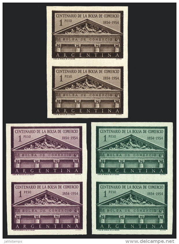 GJ.1029, 1954 Buenos Aires Stock Exchange, TRIAL COLOR PROOFS, 3 Imperforate Pairs Printed On Regular Paper, VF... - Sonstige & Ohne Zuordnung