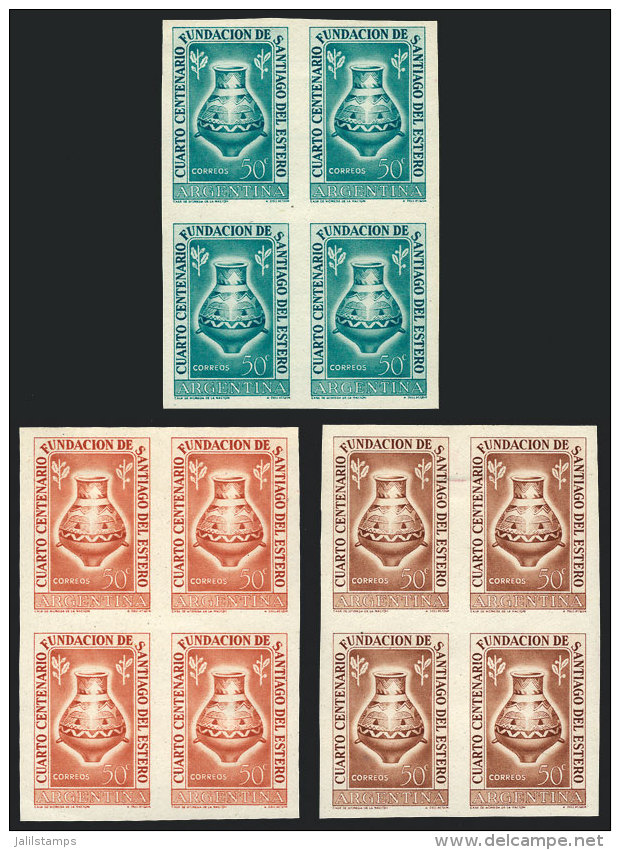 GJ.1023, 1953 Pottery, TRIAL COLOR PROOFS, 3 Imperforate Blocks Of 4 In Different Colors Printed On Regular Paper,... - Other & Unclassified