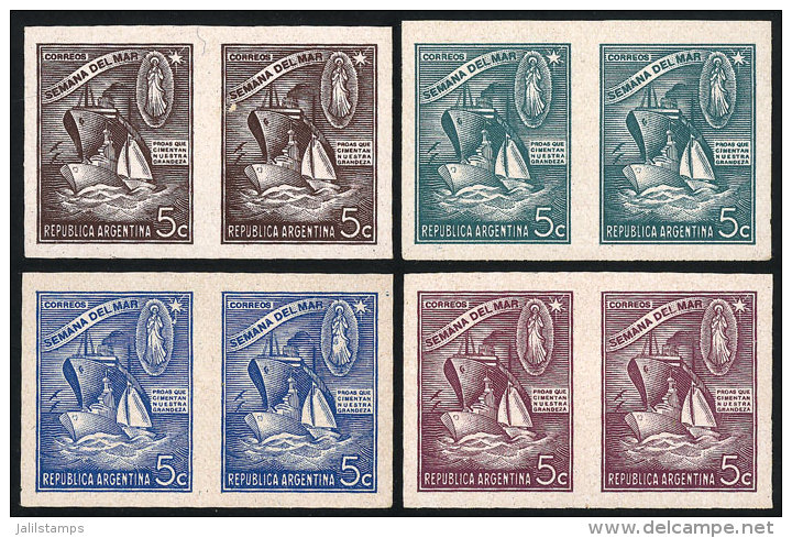 GJ.911, 1944 Sea Week (ships, Sailing Boats, Virgin), TRIAL COLOR PROOFS, 4 Imperforate Pairs In Different Colors... - Other & Unclassified