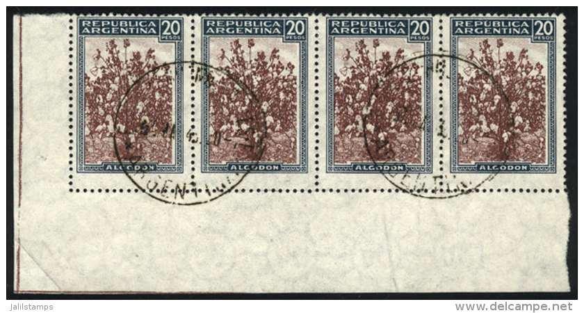 GJ.765A, 20P. Cotton, Rare Corner Strip Of 4, Used, Excellent Quality! - Autres & Non Classés