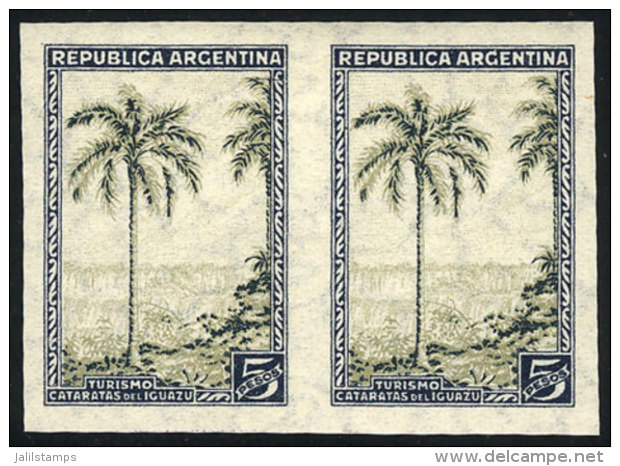 GJ.763AP, 5P. Iguazú Falls, Wavy Rays Wmk, Rare IMPERFORATE PAIR, MNH, Very Fine Quality! - Autres & Non Classés