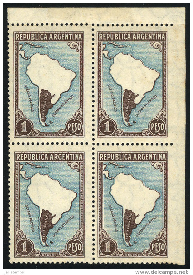 GJ.761, 1P. Map Without Borders, Corner Block Of 4 IMPERFORATE At Right, VF, Rare Variety! - Autres & Non Classés