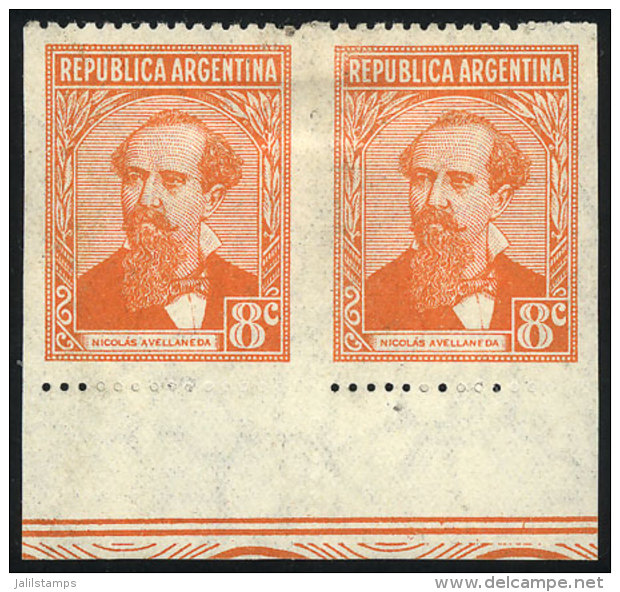 GJ.746PV, 8c. Avellaneda, Pair IMPERFORATE VERTICALLY, VF And Rare! - Sonstige & Ohne Zuordnung