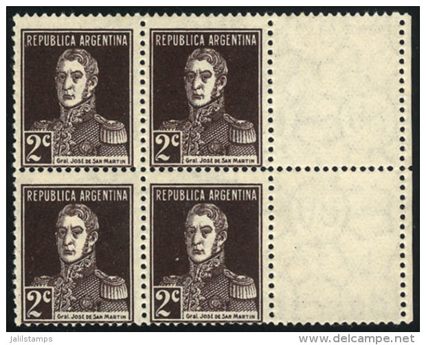 GJ.596CD, 1924 2c. San Martín W/o Period, Block Of 4 WITH LABELS At Right, MNH, Excellent Quality, Rare! - Autres & Non Classés