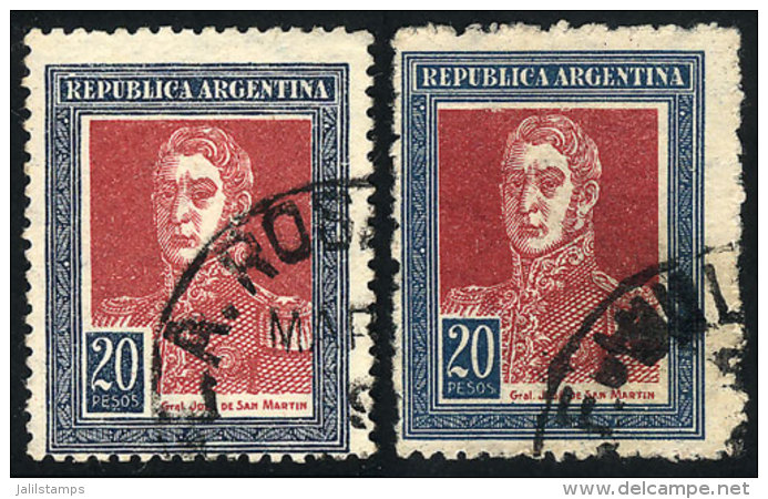 GJ.589 + 593, The 20P. San Martín With Both Watermarkes: Large Sun And Honeycomb, VF, Catalog Value US$55. - Autres & Non Classés