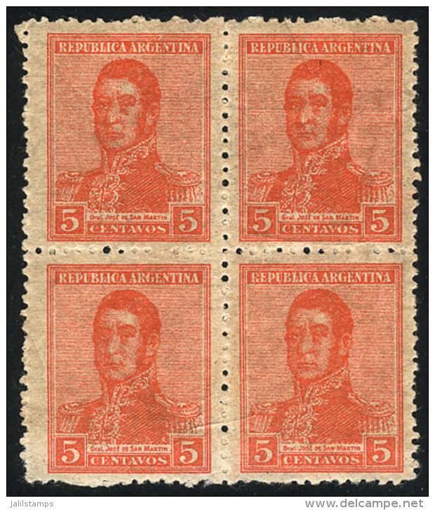 GJ.488, 1918 5c. San Martín With W.BOND Watermark In The 4 Stamps, Perf 13&frac12;, Mint No Gum, VF Quality,... - Autres & Non Classés