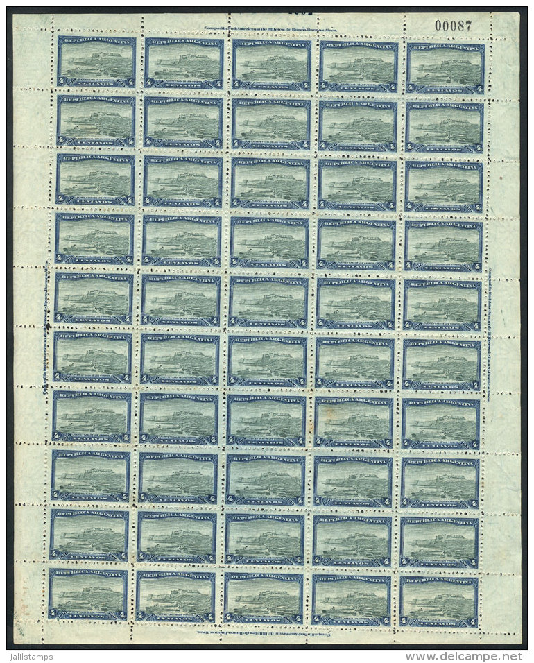 GJ.304, 1910 4c. Fort, Complete Sheet Of 50 Stamps, Unmounted But With Some Stain Spots In Some Stamps, All The... - Andere & Zonder Classificatie