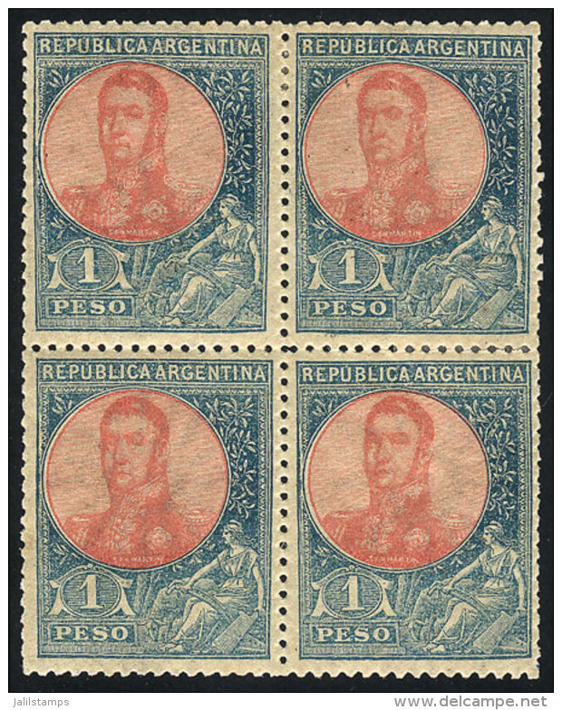 GJ.299, Block Of 4 Of The High Value Of The San Martin In Oval Issue, Handsome, Catalog Value US$80. - Sonstige & Ohne Zuordnung