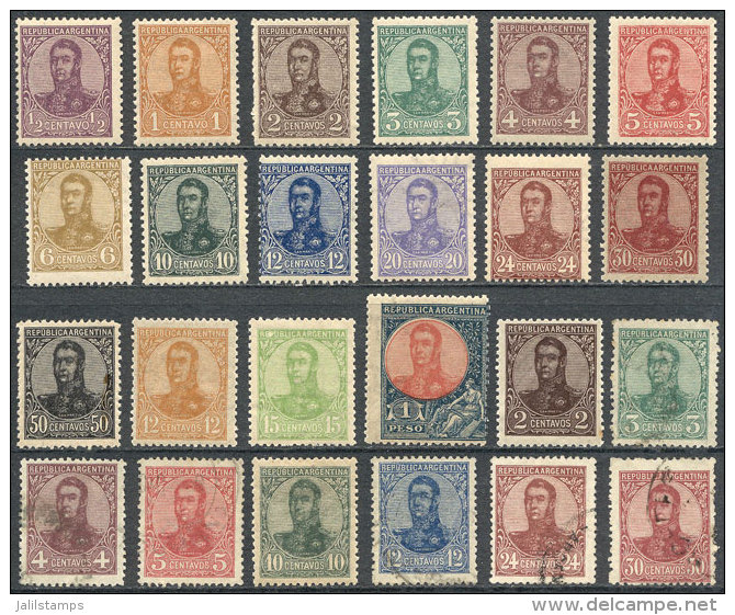 GJ.275 + Other Values, 1908 San Martín In Oval, The Complete Basic Set (1 Stamp Of Each Value) MNH + Some... - Other & Unclassified