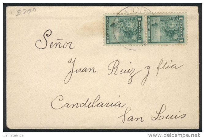 GJ.218 Pair Franking A Small Cover Sent Open From San Luis To Candelaria In 1901, VF, Rare Rate Of 2c.! - Autres & Non Classés