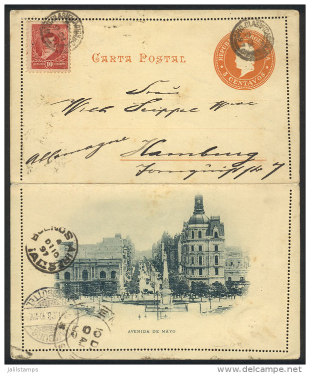 GJ.179 Uprating A Postal Letter Illustrated On Reverse (Mayo Avenue), Sent On 9/DE/1897 From Rosario To Germany, VF... - Autres & Non Classés
