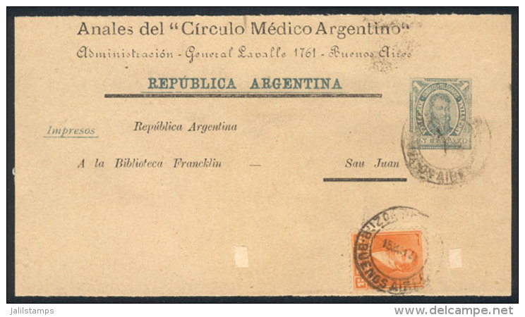 GJ.177 Uprating A Front Of Wrapper Of 1c. Sent From Buenos Aires To San Juan, VF, Interesting! - Other & Unclassified