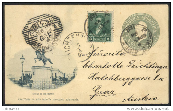 GJ.176 On A 4c. Liberty PS Card Ilustrated (San Martín Monument), Sent On 15/MAR/1898 From B.Aires To... - Autres & Non Classés