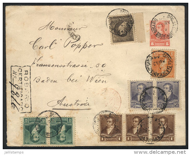 5c. Rivadavia PS Cover + GJ.137 Pair + 138 Strip X3 + 140 + 146 Pair + 154 Pair (perf 12) Sent Registered From... - Other & Unclassified