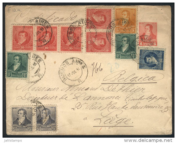 5c. Rivadavia PS Cover  + GJ.137 Pair + 139 X2 + 140 + 143 X5 + 144, Sent Registered From Buenos Aires To Belgium... - Sonstige & Ohne Zuordnung