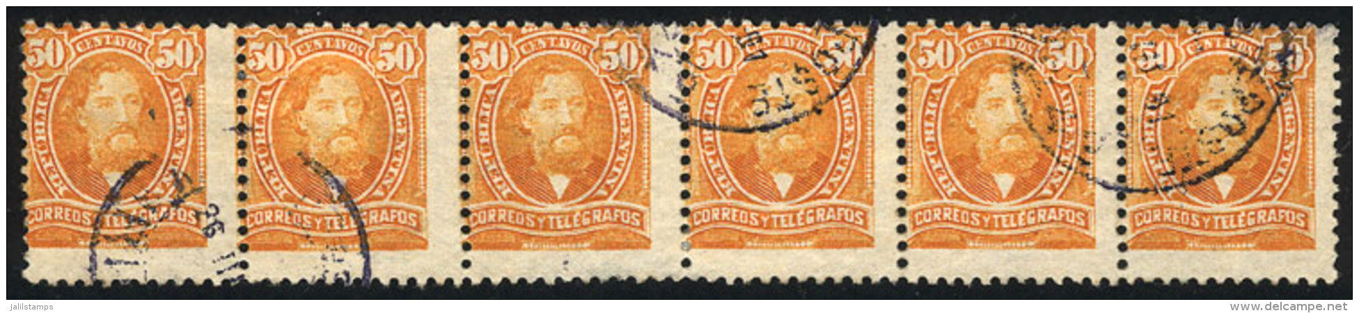 GJ.130, 50c. Mitre Of The Sudamericana Issue, With Mixed Perf 11&frac12;x12, Fantastic Strip Of 6, Very Rare! - Other & Unclassified