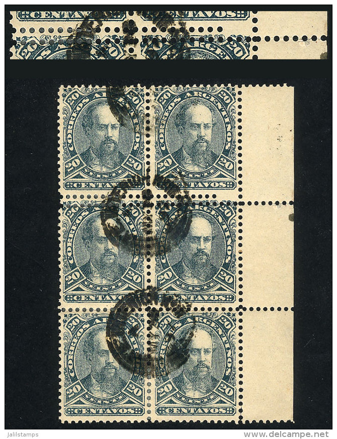 GJ.89, 1888 20c. Roca, Block Of 6 With Variety: DOUBLE Horizontal Perforation Between 1st And 2nd Row, VF Quality,... - Sonstige & Ohne Zuordnung