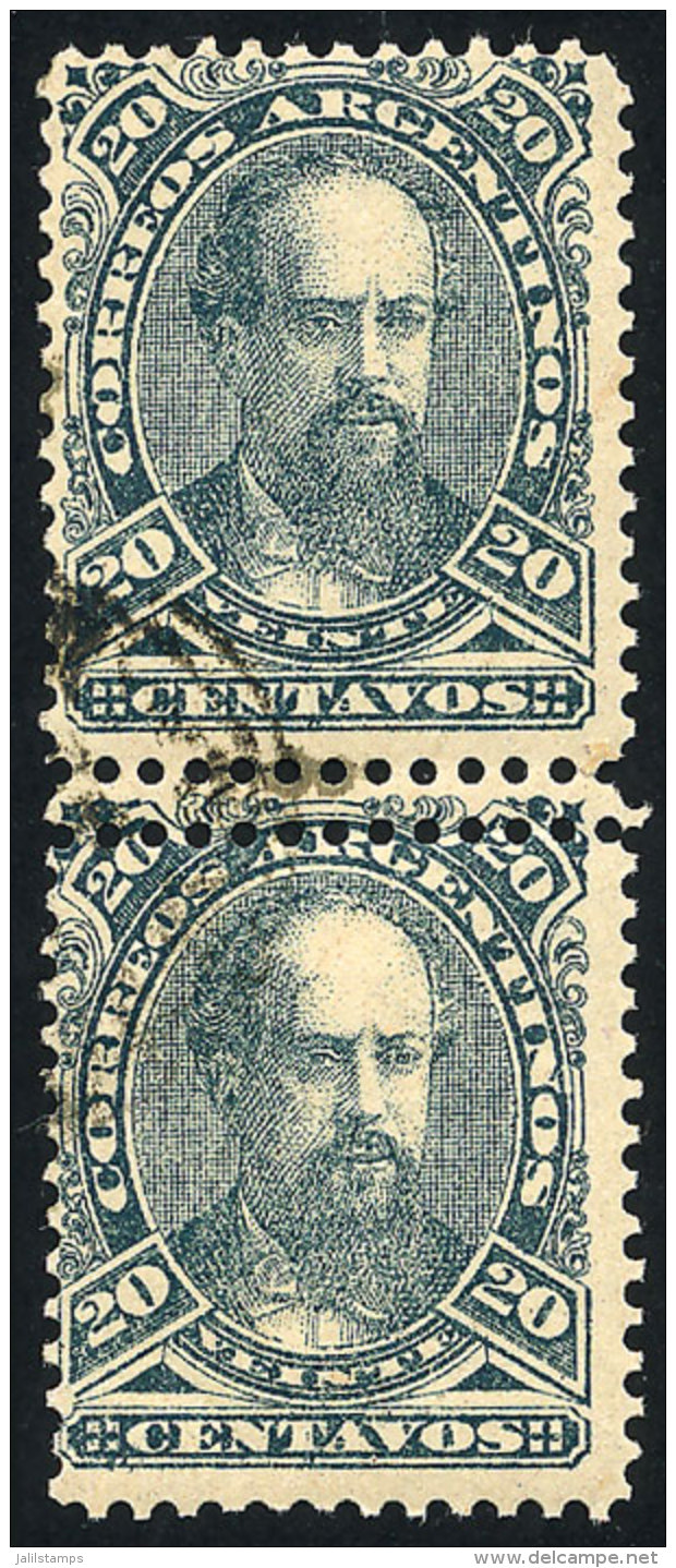 GJ.89, 1888 20c. Roca, Pair With DOUBLE Horizontal Perforation, Excellent And Rare! - Andere & Zonder Classificatie