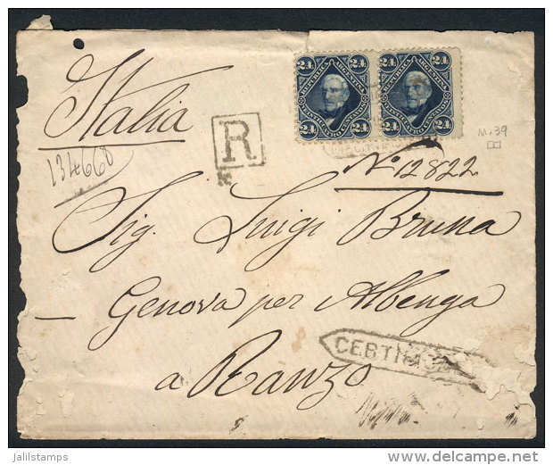 GJ.24 Pair Franking A Registered Cover Sent From Buenos Aires To Italy On 20/NO/1887, With Little Defect But Nice... - Sonstige & Ohne Zuordnung